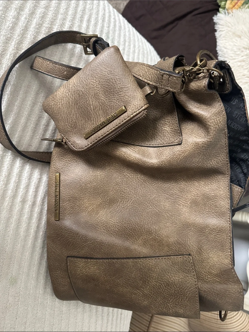 Steve Madden Brown Faux-Leather Hobo Bag